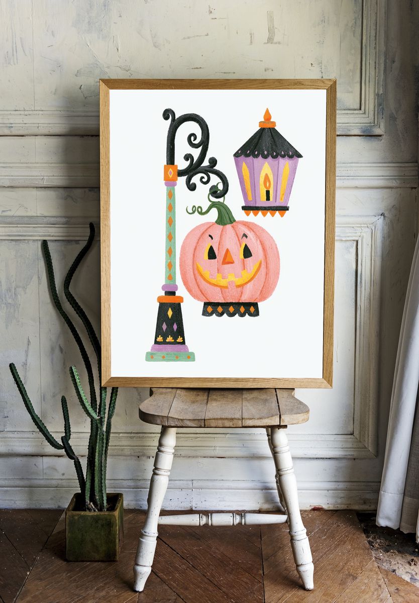 Halloween Pumpkin Lantern Illustration Poster. room preview