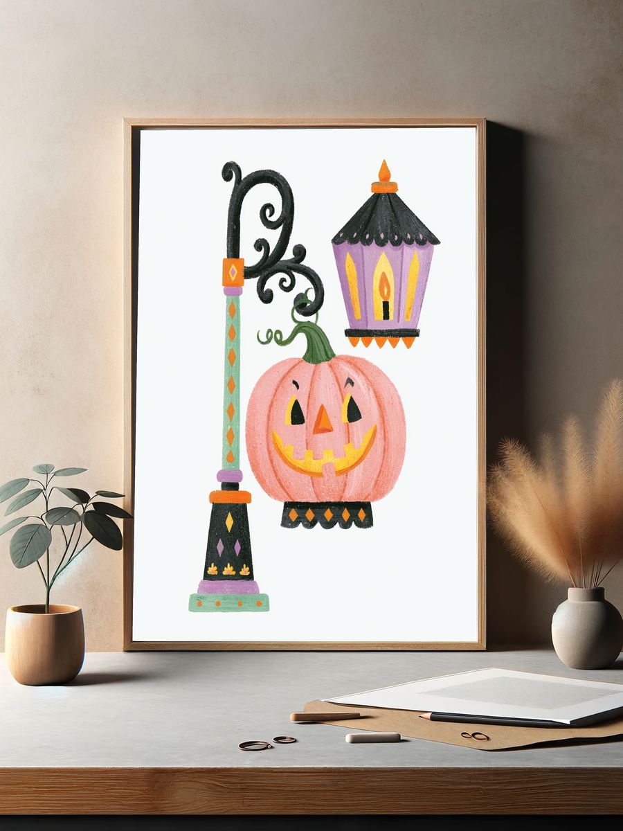 Halloween Pumpkin Lantern Illustration Poster. — room view 2