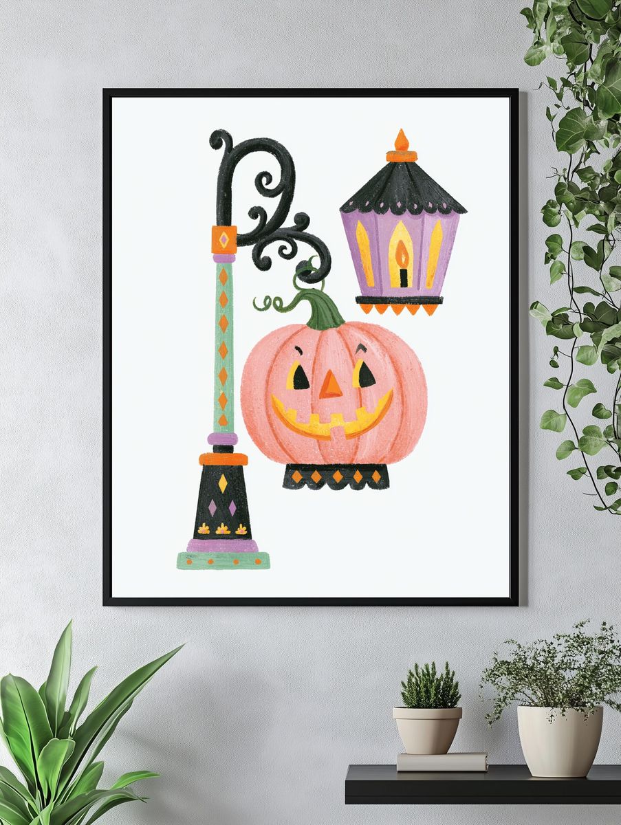 Halloween Pumpkin Lantern Illustration Poster. — room view 4