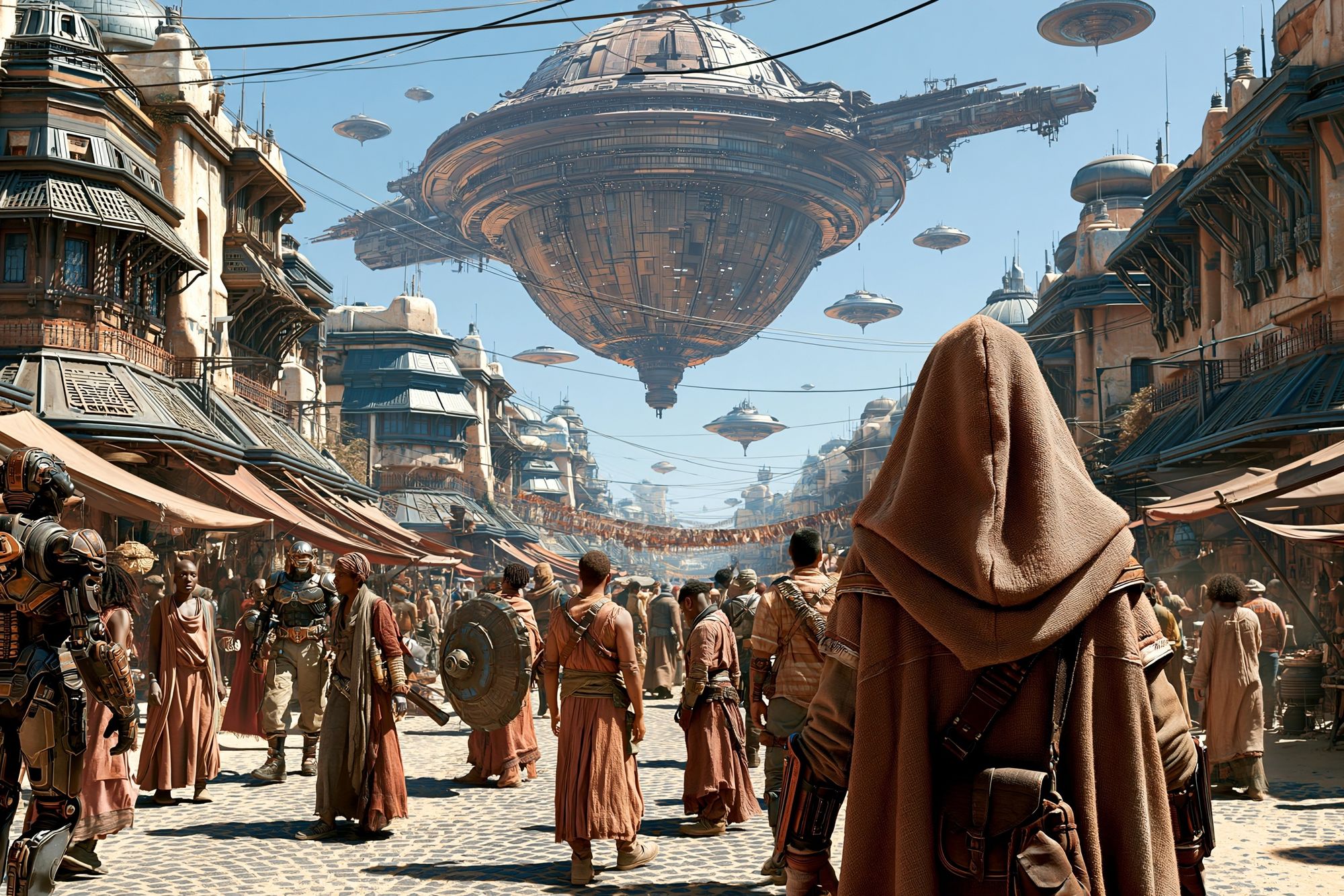 Sci-Fi Market Street Illustration Poster. poster detail