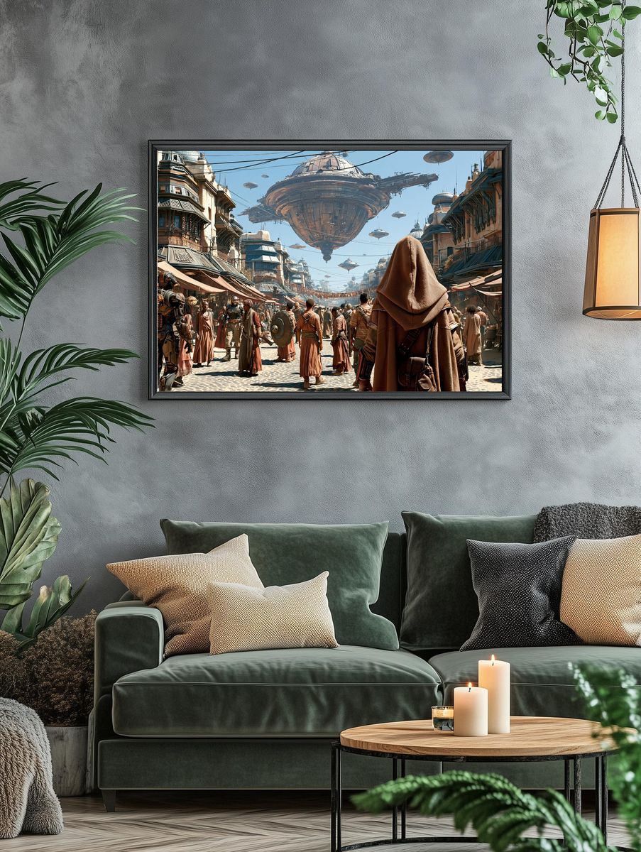 Sci-Fi Market Street Illustration Poster. — room view 4
