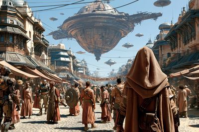 Sci-Fi Market Street Illustration Poster. poster