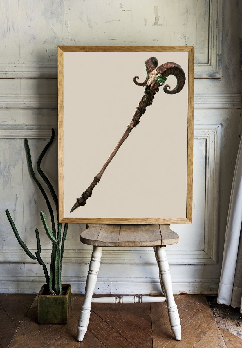 Demonic Ram Staff Illustration Poster. — room view 1