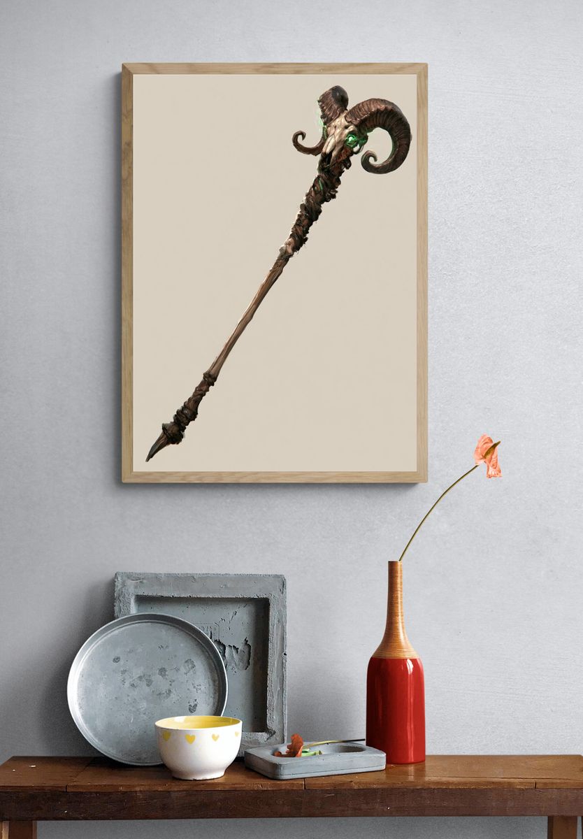 Demonic Ram Staff Illustration Poster. — room view 3