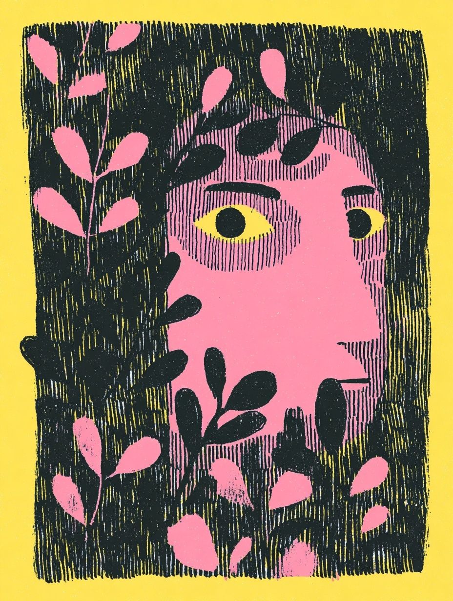 Pink Face Botanical Illustration Poster. poster detail