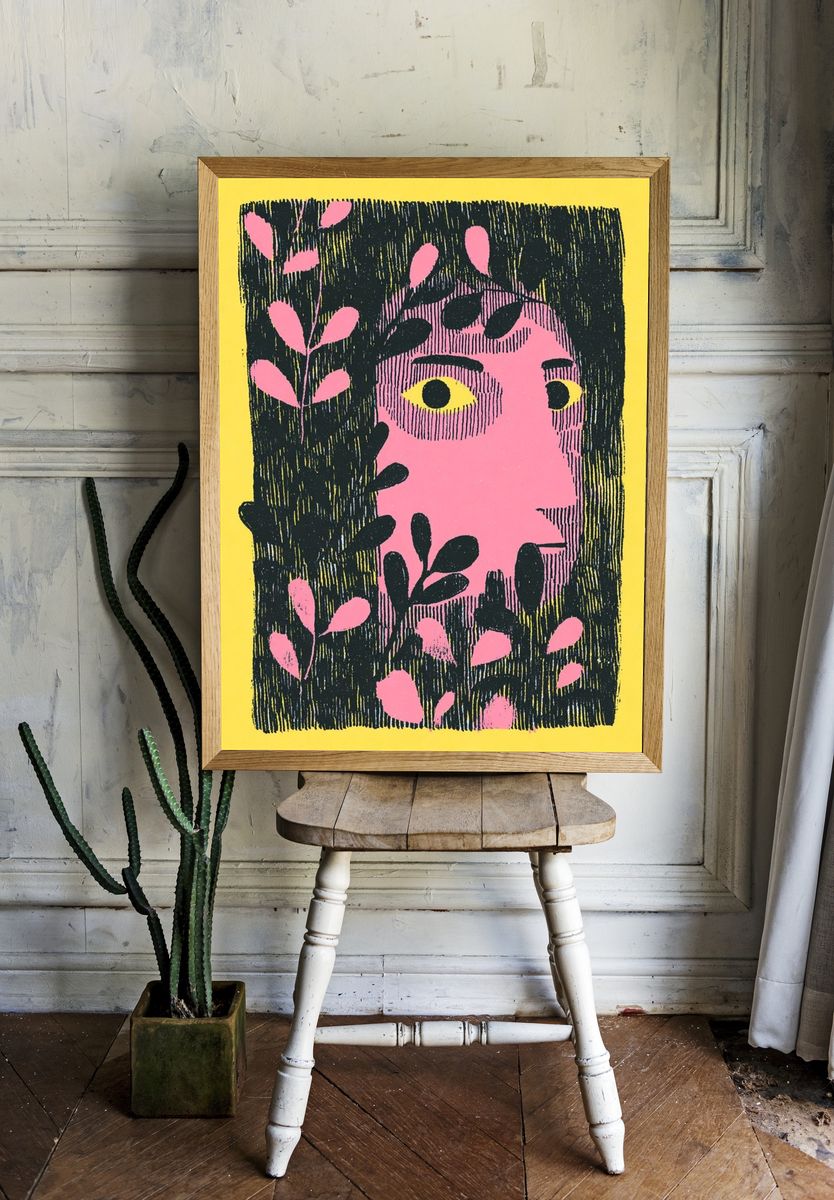 Pink Face Botanical Illustration Poster. room preview