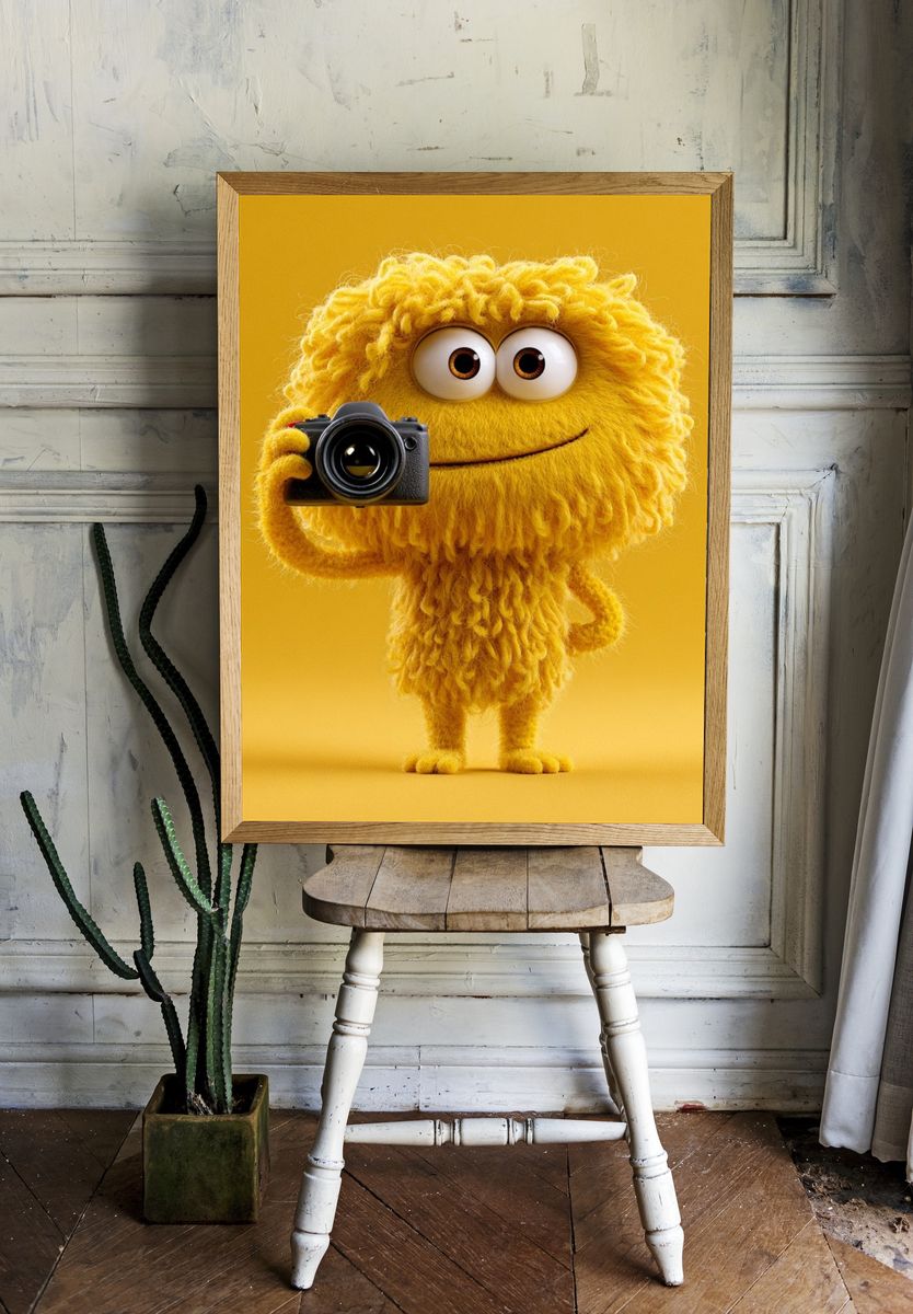 Yellow Camera Character Illustration Poster. room preview
