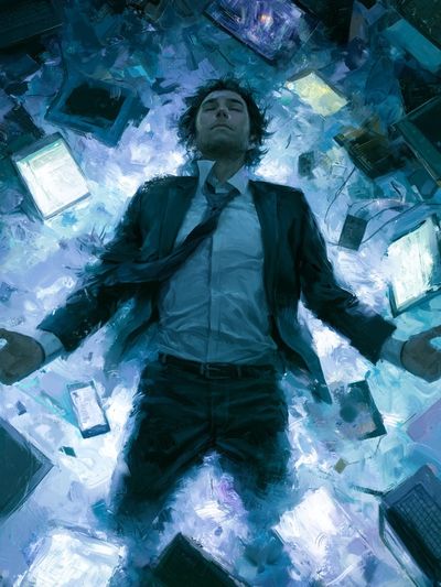 Floating Man Sci-Fi Illustration Poster.