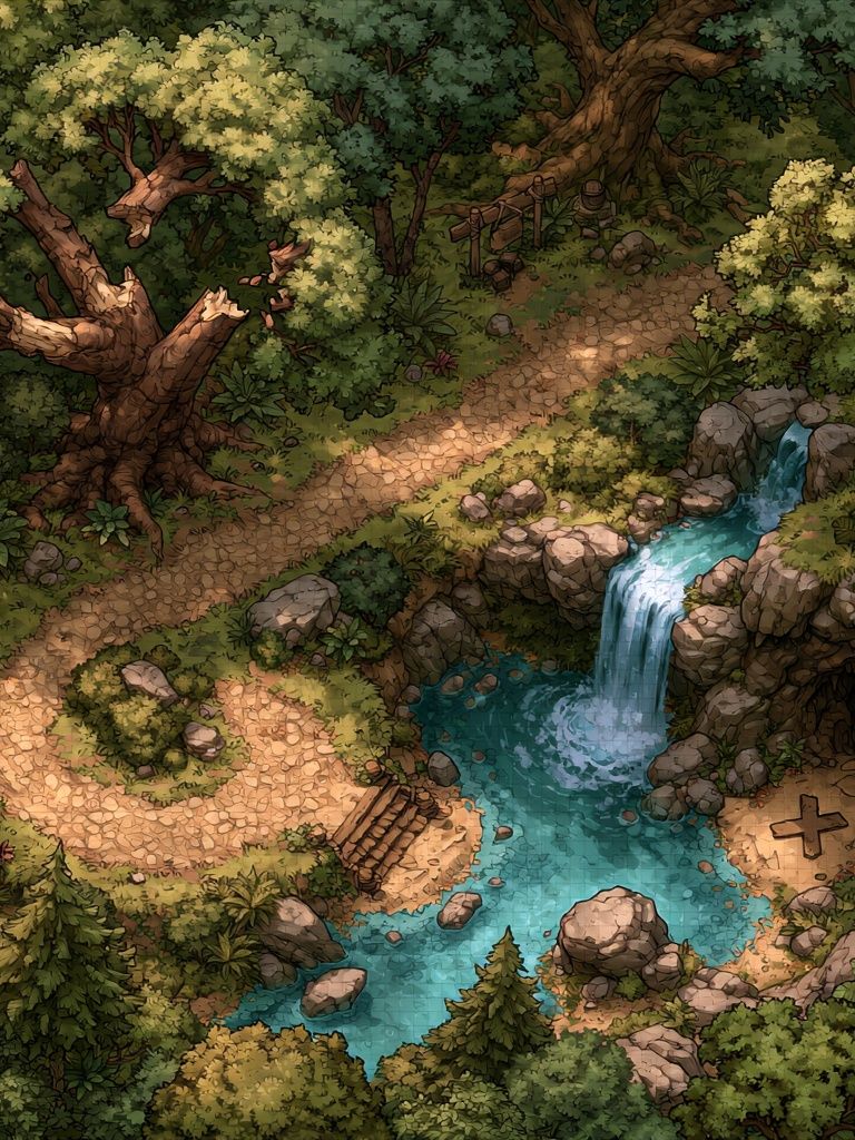 Enchanted Forest Waterfall Illustration Poster. poster — illustration art