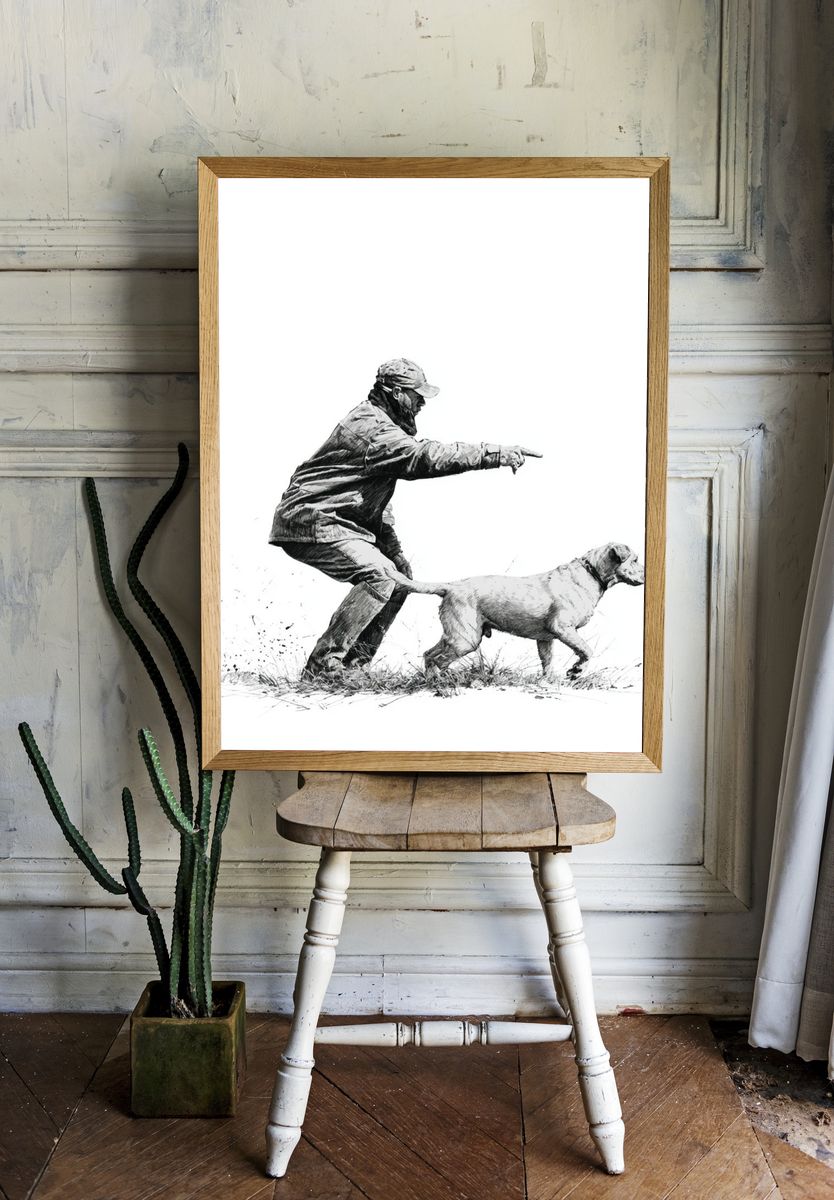 Hunter and Dog Sketch Poster. — room view 1