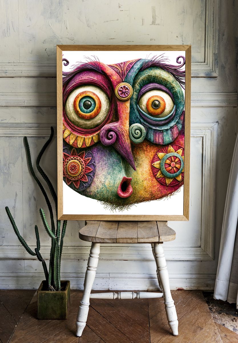 Whimsical Mask Face Illustration Poster. room preview