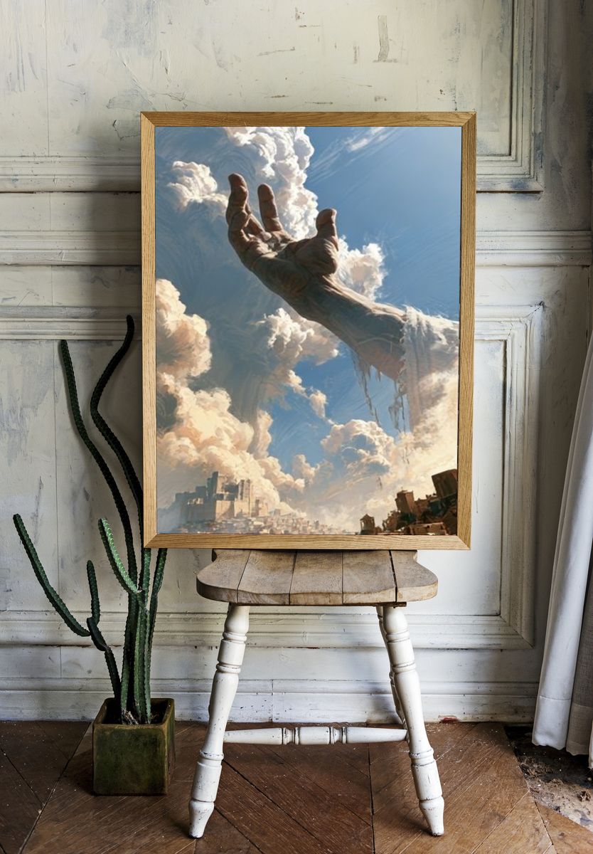 Colossal Hand in the Sky Illustration Poster. — room view 1