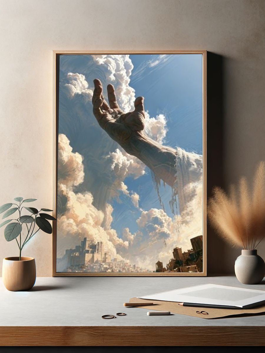 Colossal Hand in the Sky Illustration Poster. — room view 2