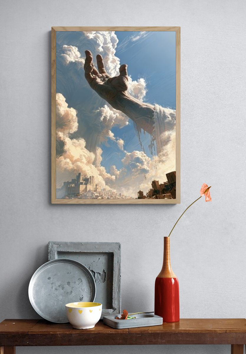 Colossal Hand in the Sky Illustration Poster. — room view 3