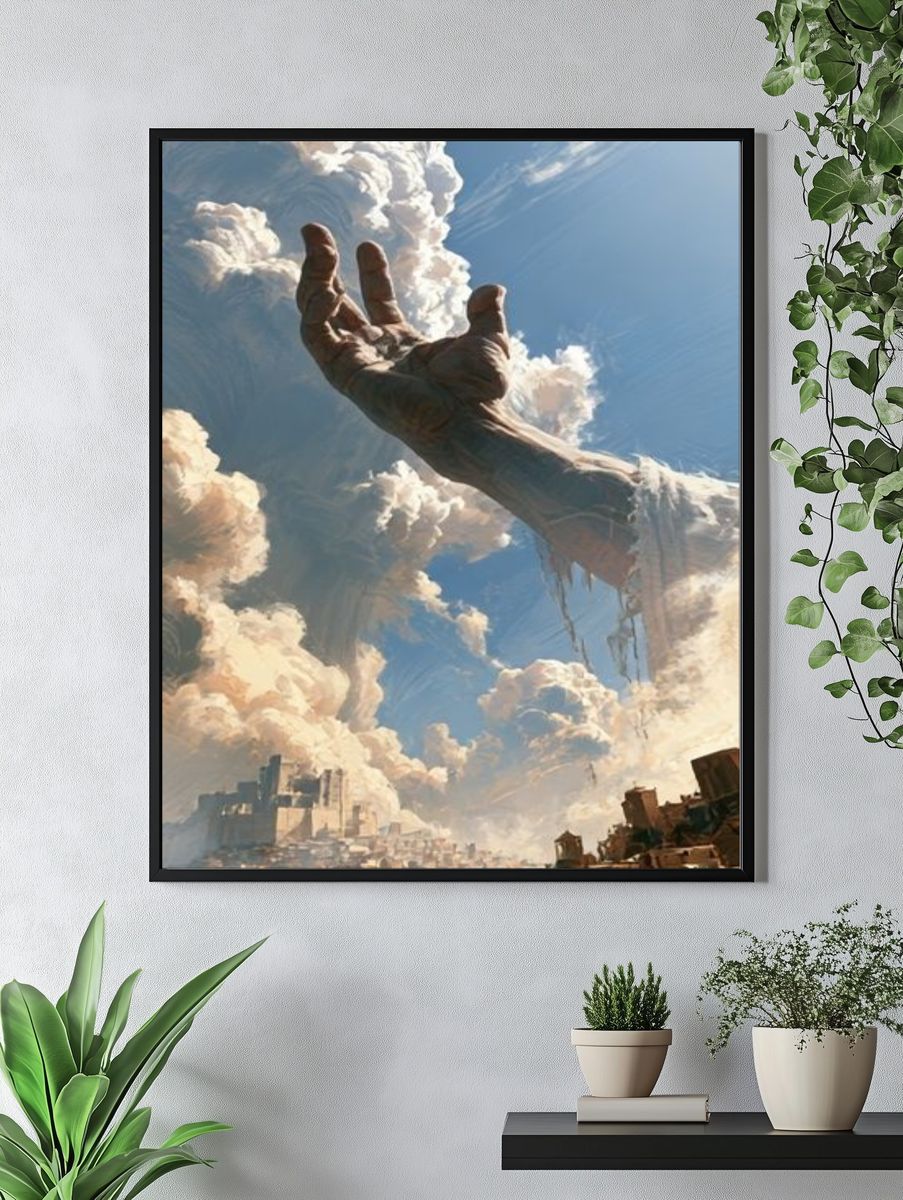 Colossal Hand in the Sky Illustration Poster. — room view 4