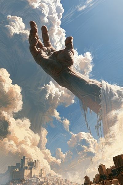 Colossal Hand in the Sky Illustration Poster. poster