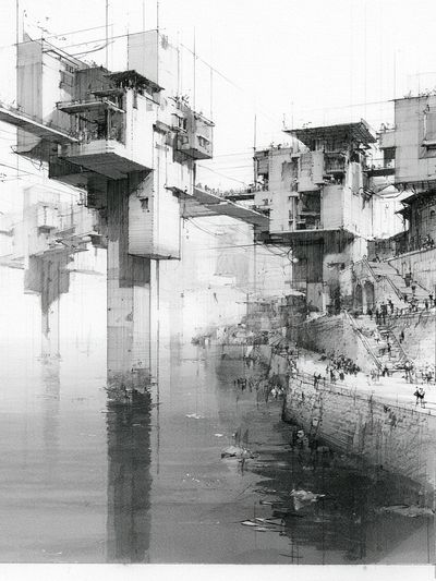 Monochrome Futuristic Cityscape Print. poster print