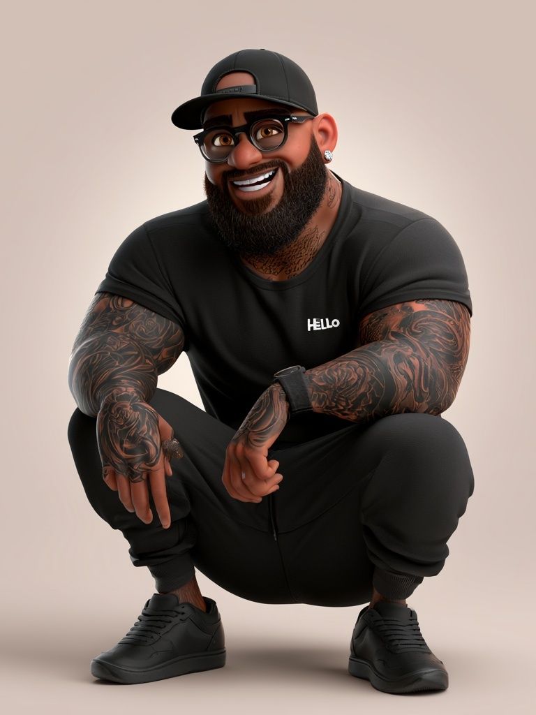 Smiling Tattooed Man Portrait Print. poster detail