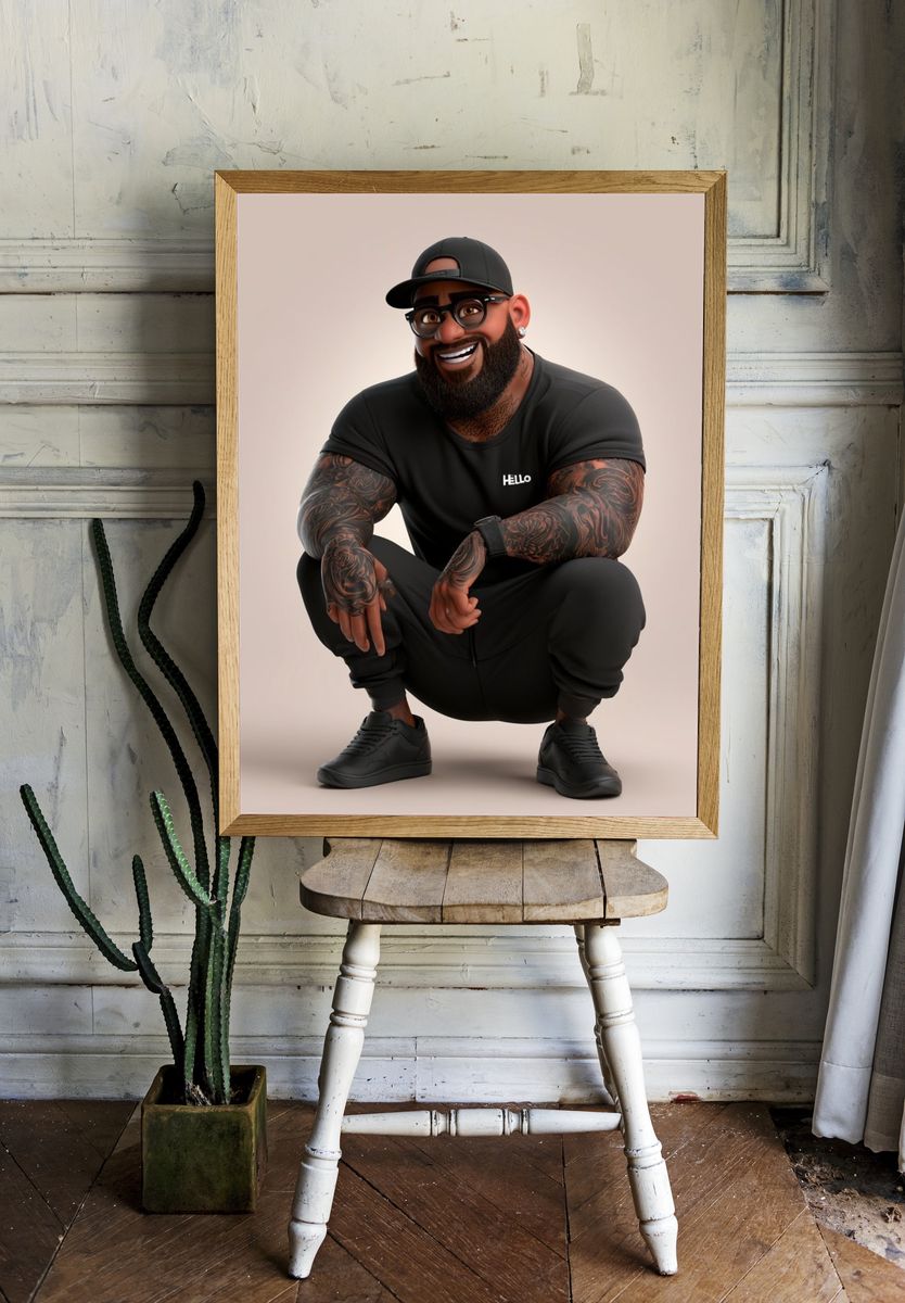 Smiling Tattooed Man Portrait Print. — room view 1