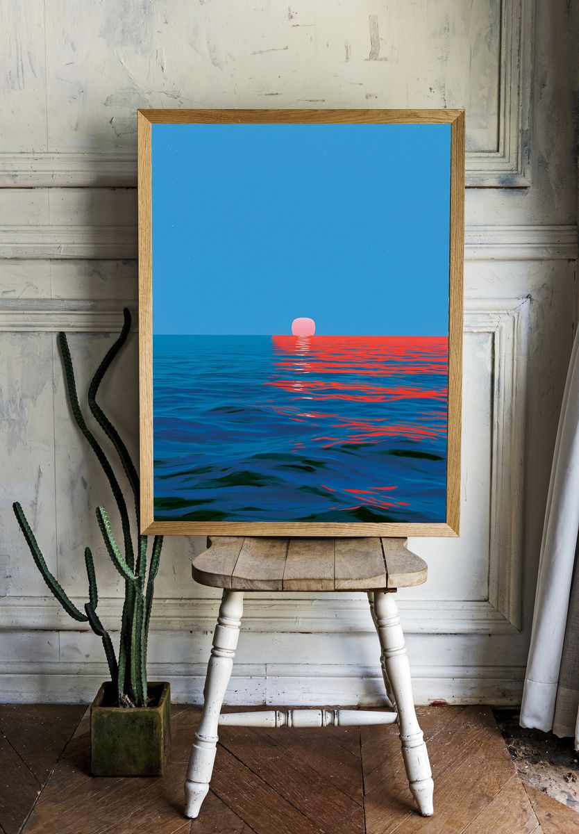 Neon Horizon Ocean Print. — room view 1