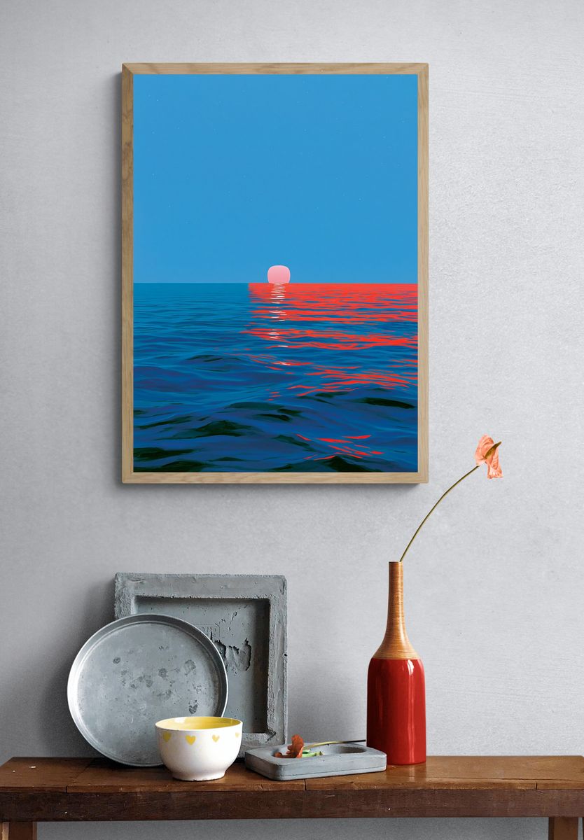 Neon Horizon Ocean Print. — room view 3