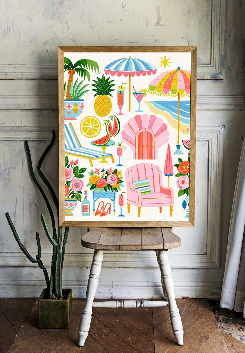 Tropical Summer Collage Illustration Poster. — room view 1