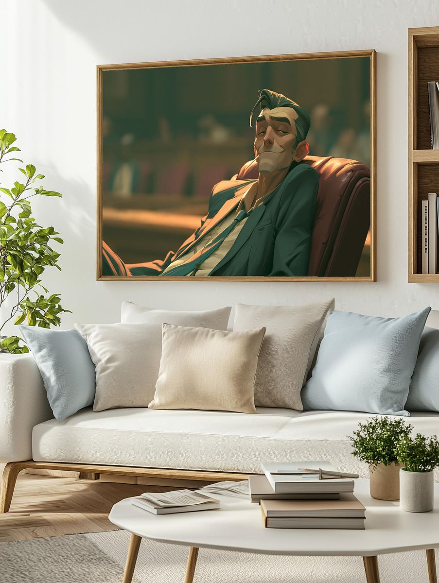 Smirking Man Portrait Illustration Poster. — room view 2