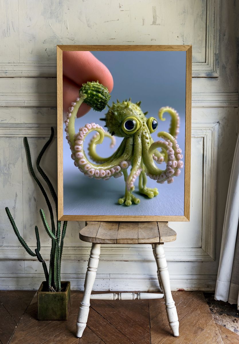 Cute Octopus Figurine Illustration Print. — room view 1