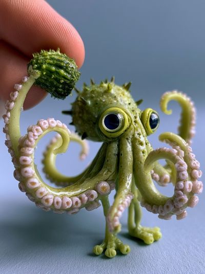 Cute Octopus Figurine Illustration Print. poster