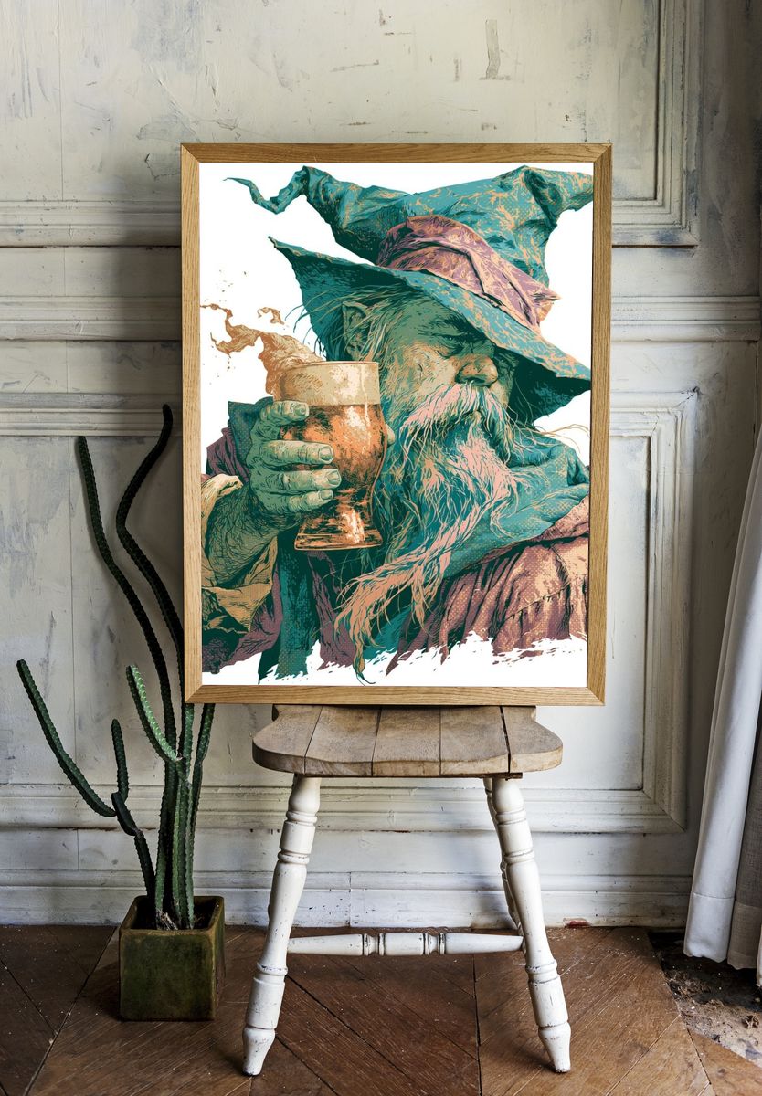 Wizard with Ale Illustration Poster. — room view 1