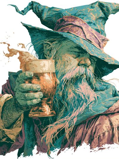 Wizard with Ale Illustration Poster. poster