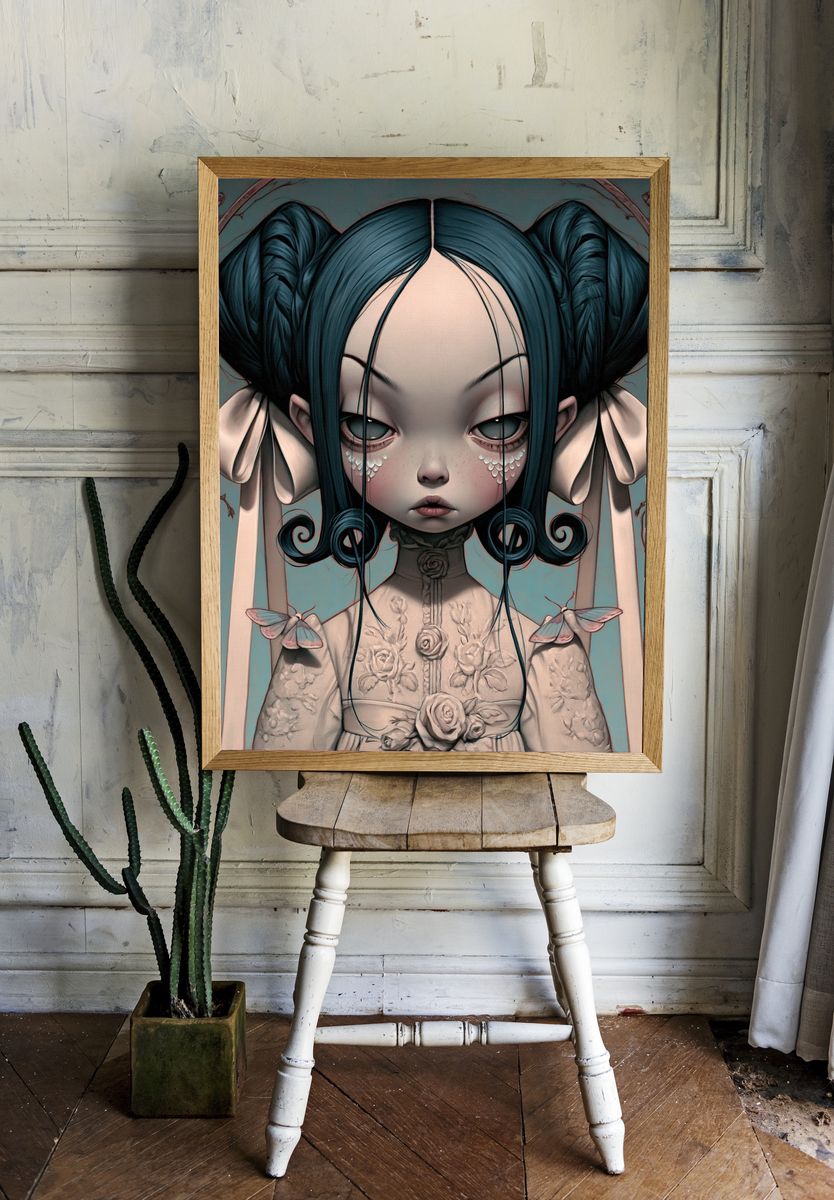 Gothic Doll Portrait Print. room preview