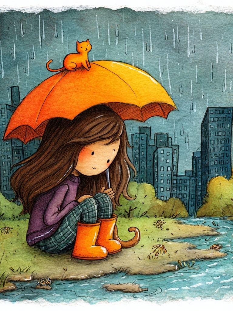 Rainy Day Girl Illustration Poster. poster — illustration art