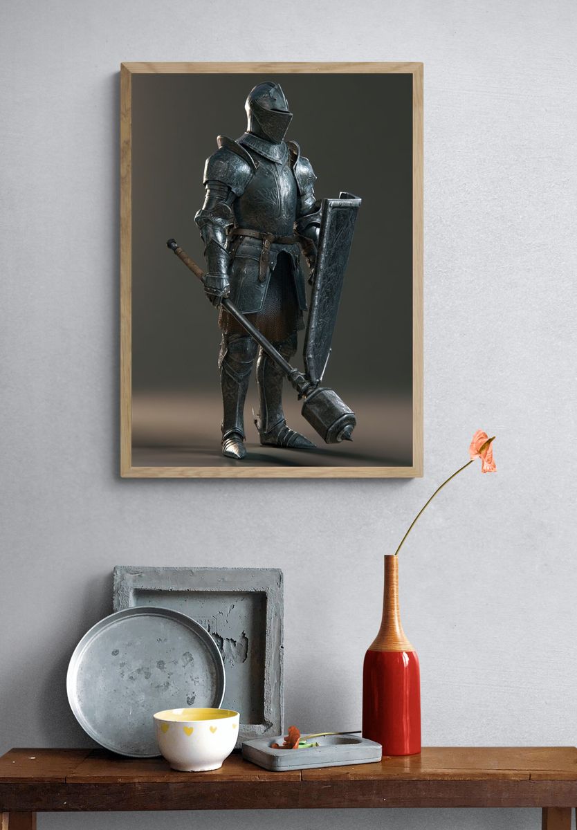 Armored Knight Fantasy Illustration Poster. — room view 3