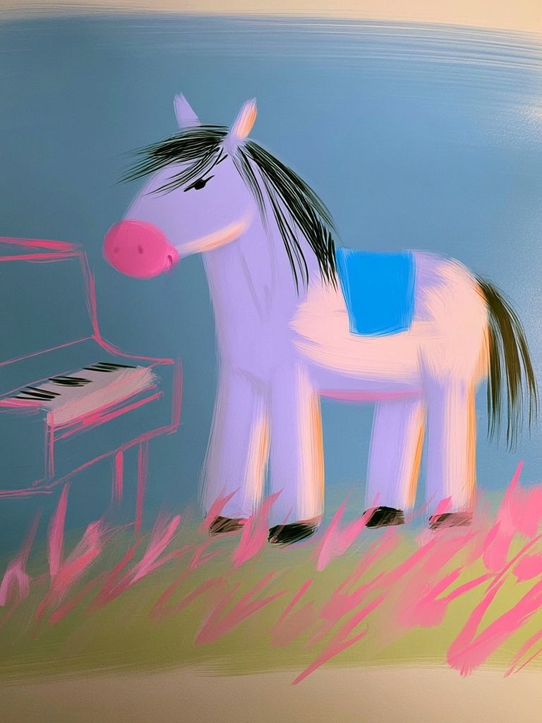 Whimsical Pony Piano Illustration Poster. poster — illustration art