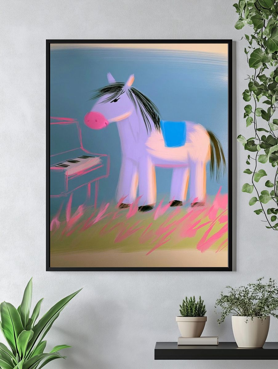 Whimsical Pony Piano Illustration Poster. — room view 4