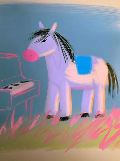 Whimsical Pony Piano Illustration Poster. poster