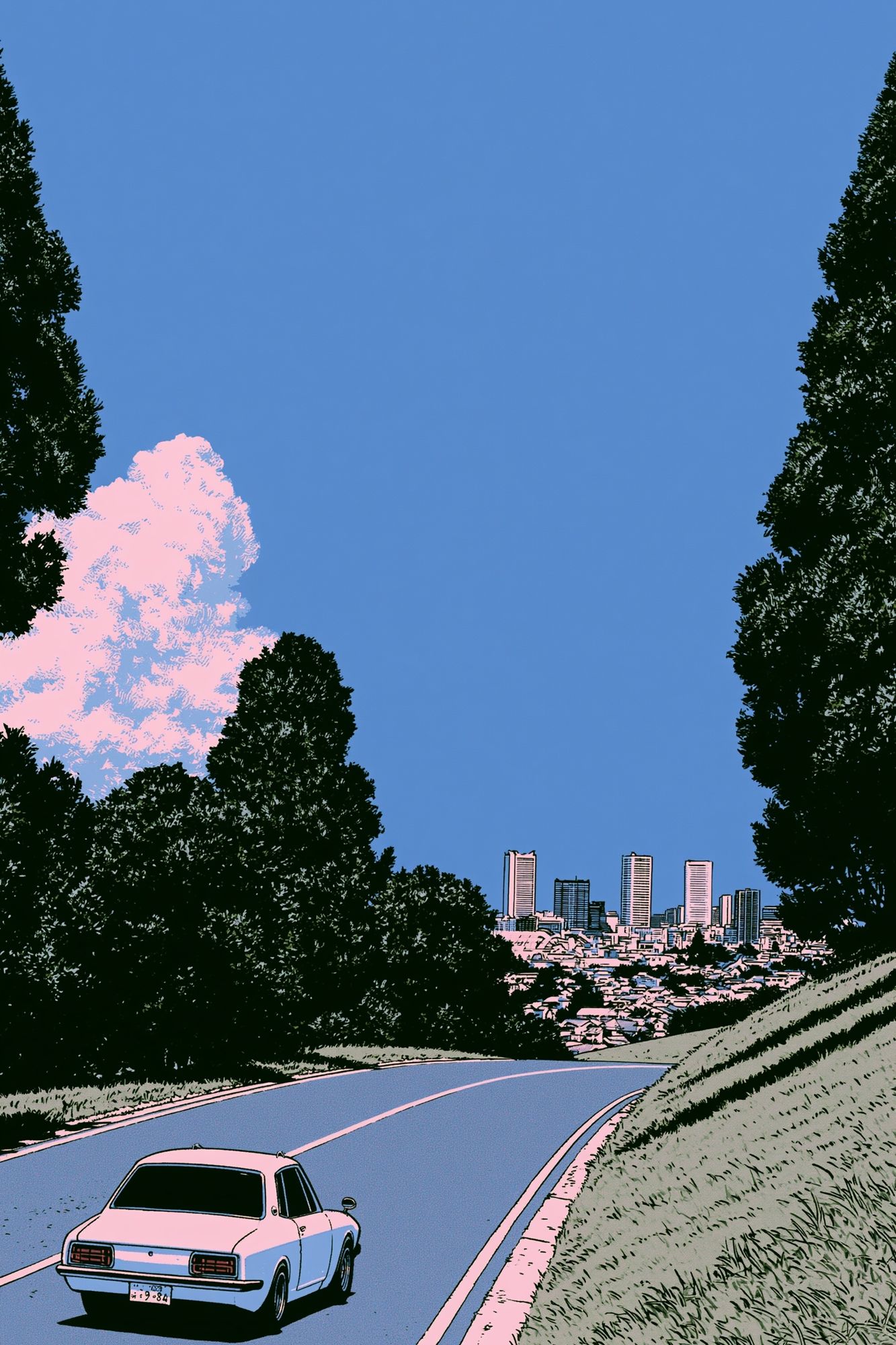 Retro City Drive Illustration Poster. poster — illustration art