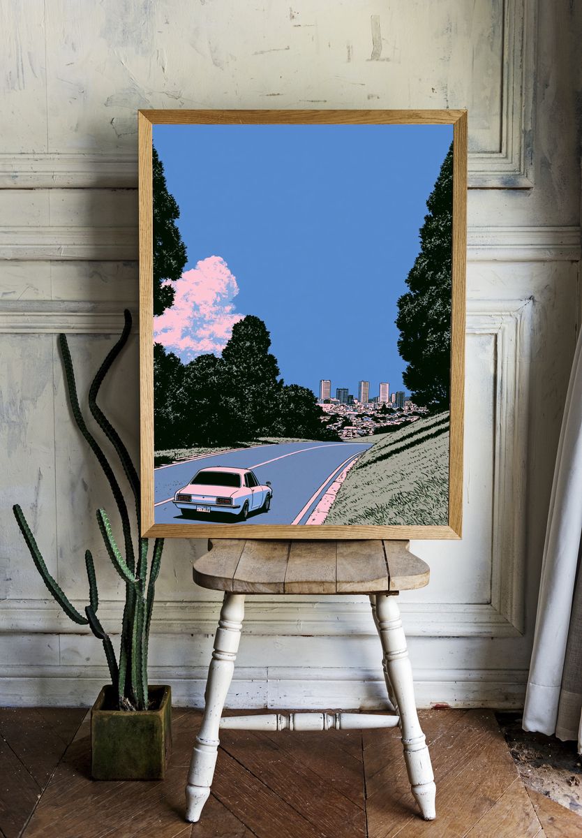 Retro City Drive Illustration Poster. room preview
