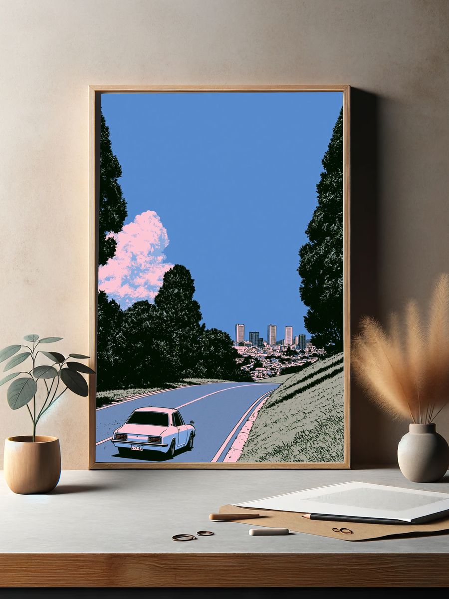 Retro City Drive Illustration Poster. — room view 2