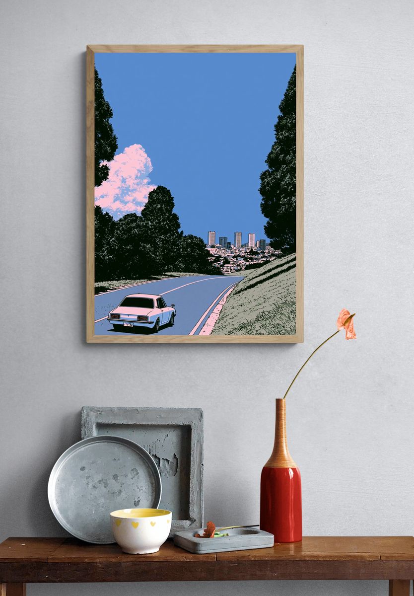 Retro City Drive Illustration Poster. — room view 3