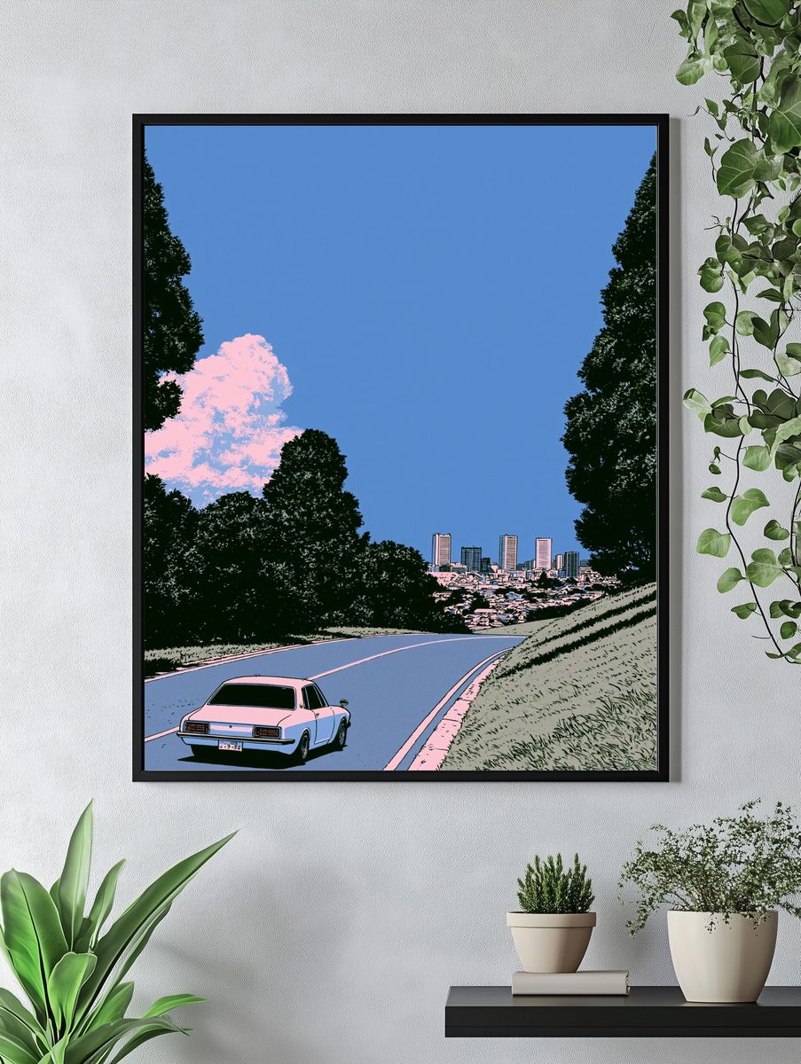 Retro City Drive Illustration Poster. — room view 4