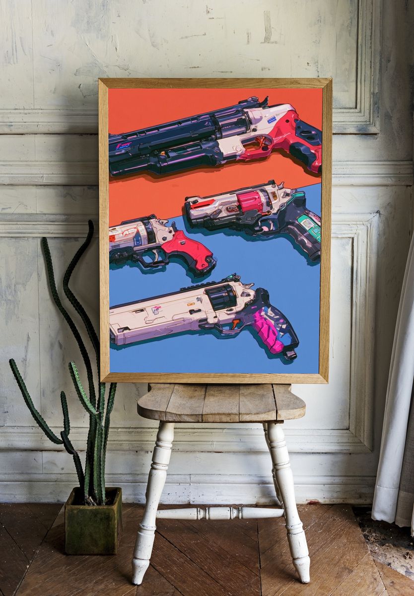 Futuristic Sci-Fi Pistols Illustration Poster. room preview