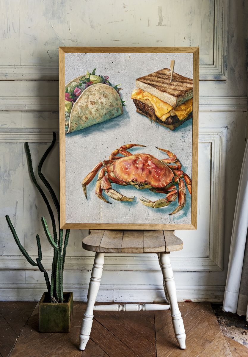 Seafood Watercolor Poster. — room view 1