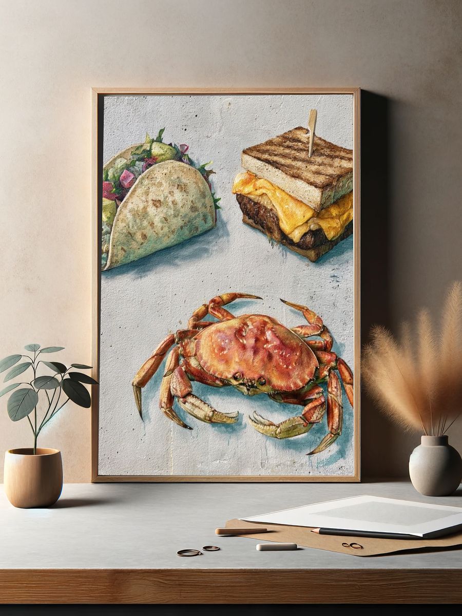 Seafood Watercolor Poster. — room view 2