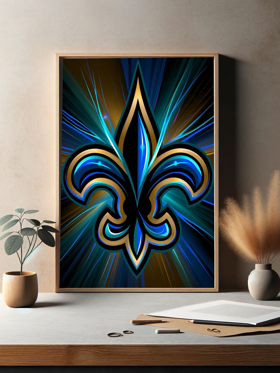 Neon Fleur-de-Lis Abstract Poster. — room view 2