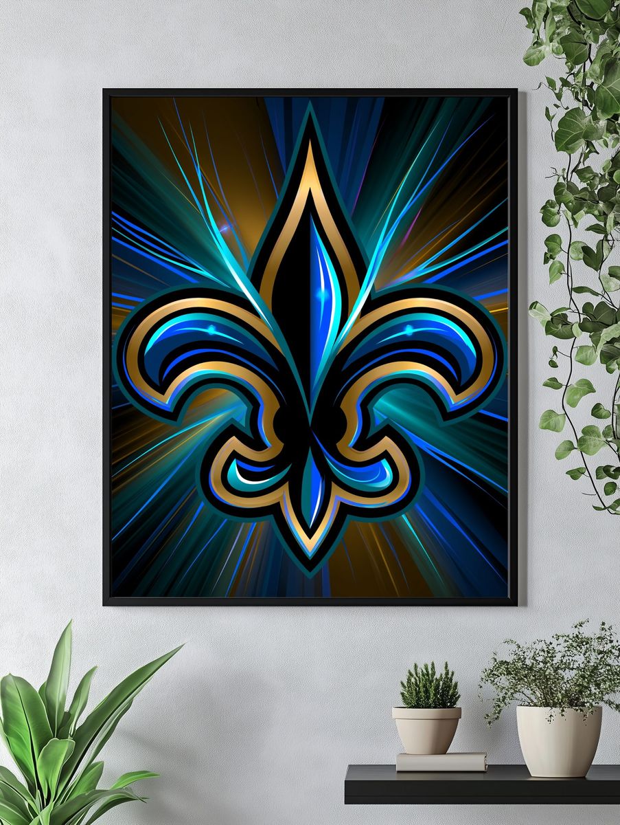 Neon Fleur-de-Lis Abstract Poster. — room view 4