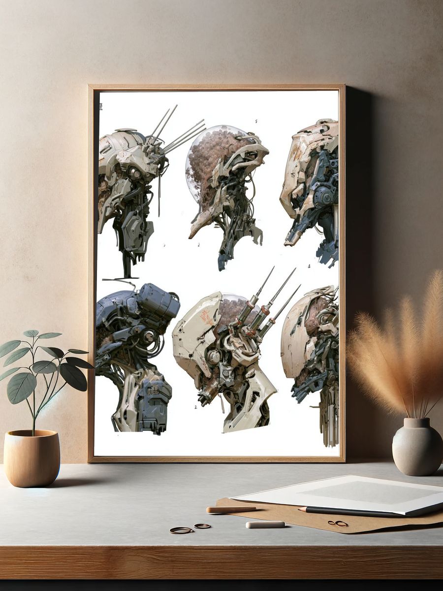 Mecha Helmet Studies Illustration Poster. — room view 2