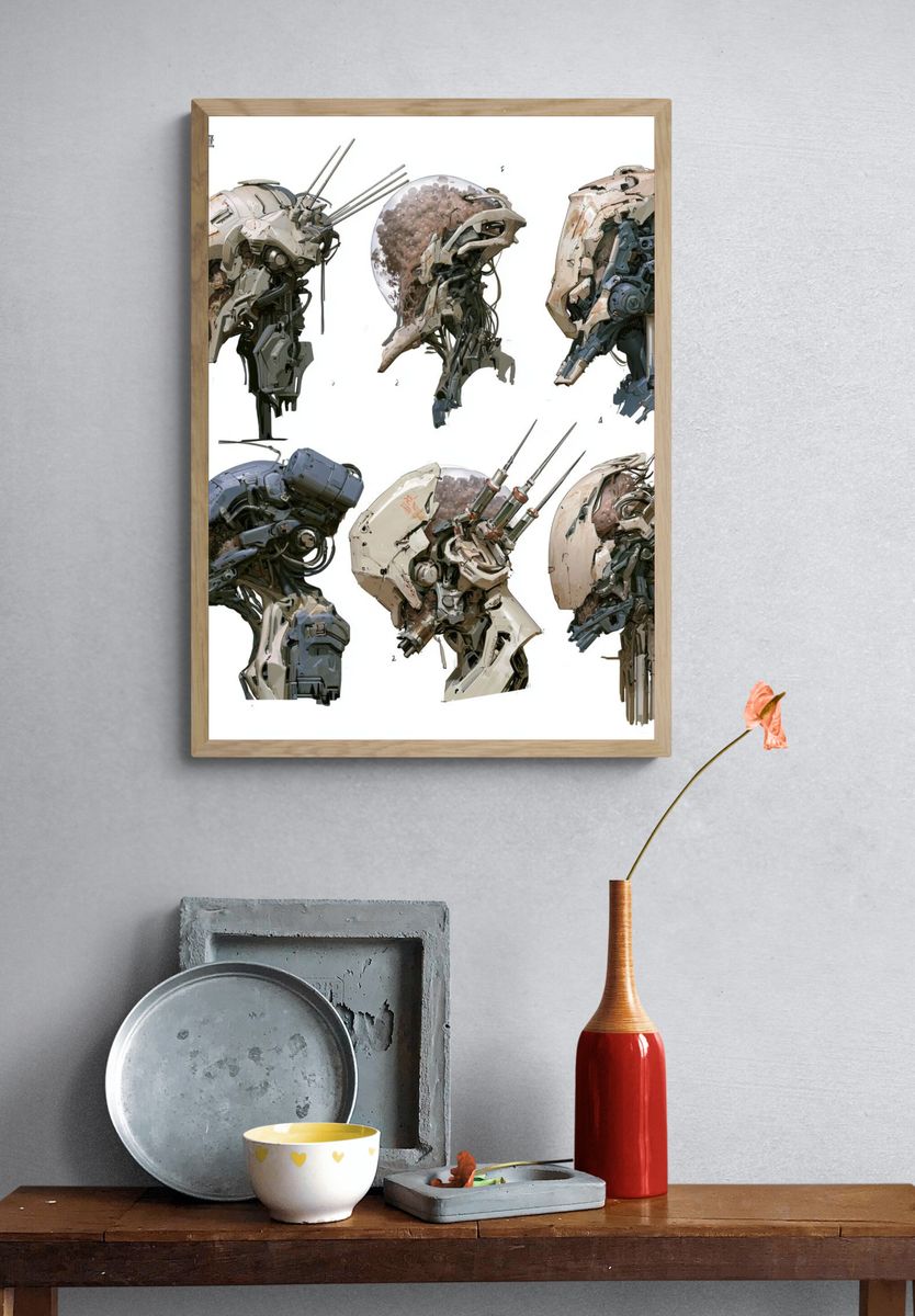 Mecha Helmet Studies Illustration Poster. — room view 3
