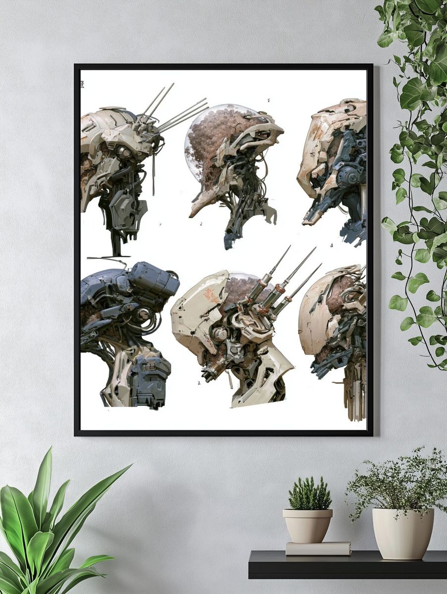 Mecha Helmet Studies Illustration Poster. — room view 4